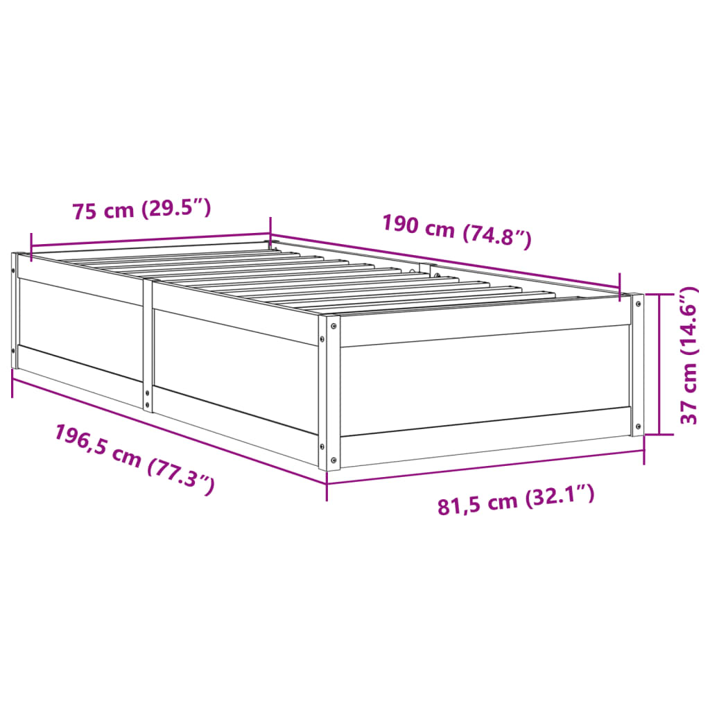 Cadre de lit sans matelas 75x190 cm bois de pin massif - XIOS