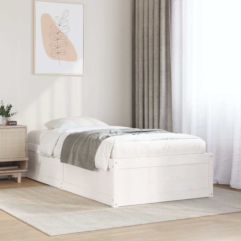 Cadre de lit sans matelas blanc 75x190 cm bois de pin massif - XIOS