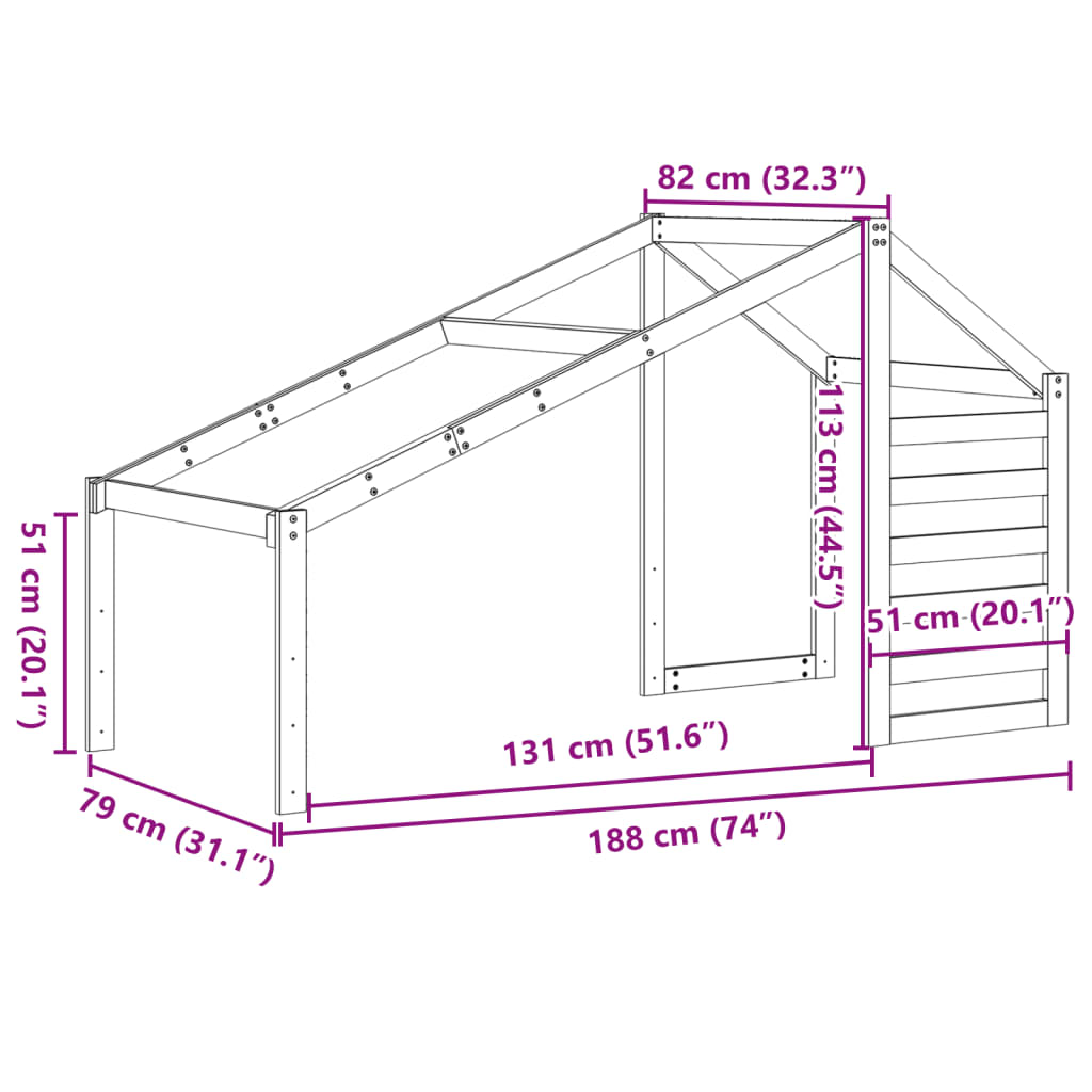 Toit de lit pour enfants blanc 188x82x113 cm bois de pin massif - XIOS