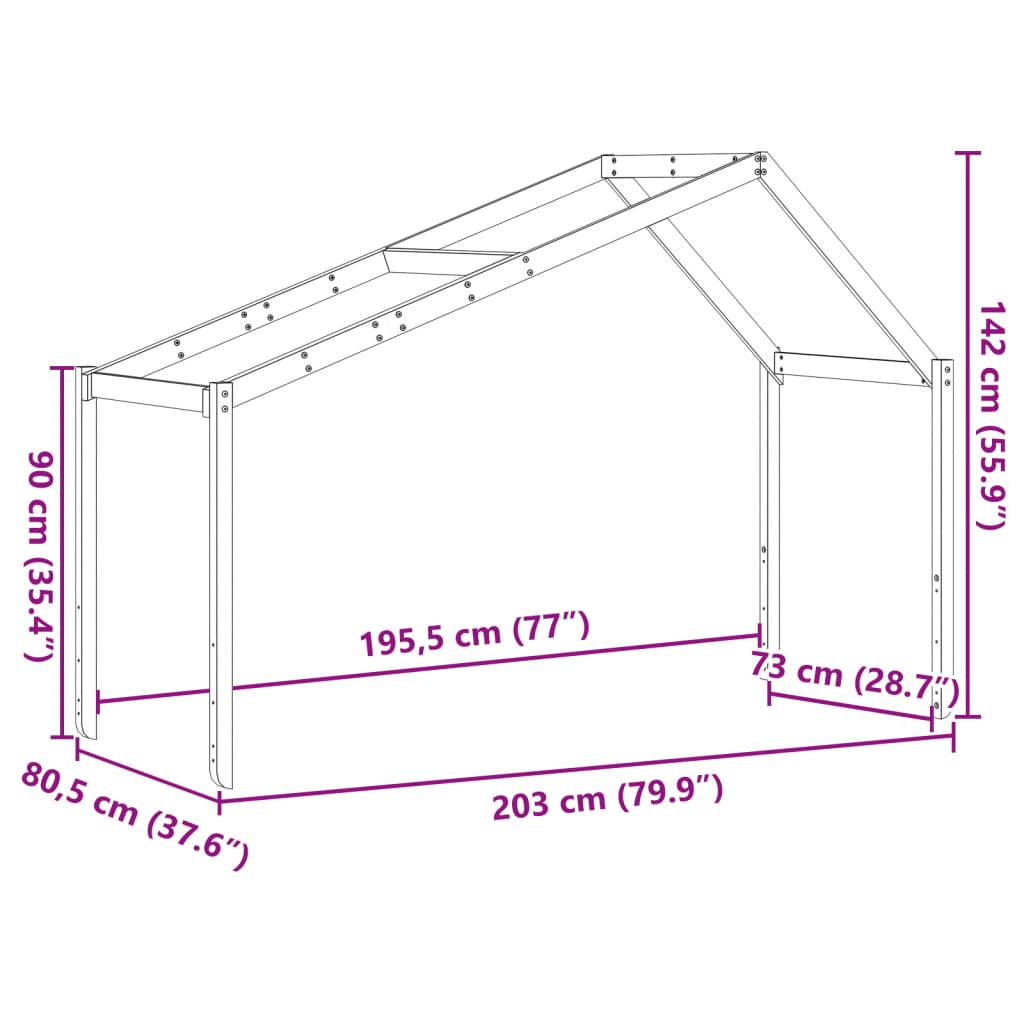 Toit de lit pour enfants 203x80,5x142 cm bois de pin massif - XIOS