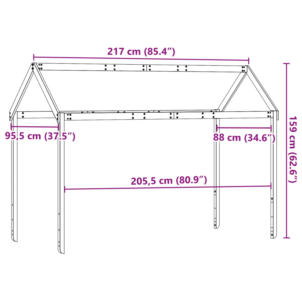 Toit de lit pour enfants 217x95,5x159 cm bois de pin massif