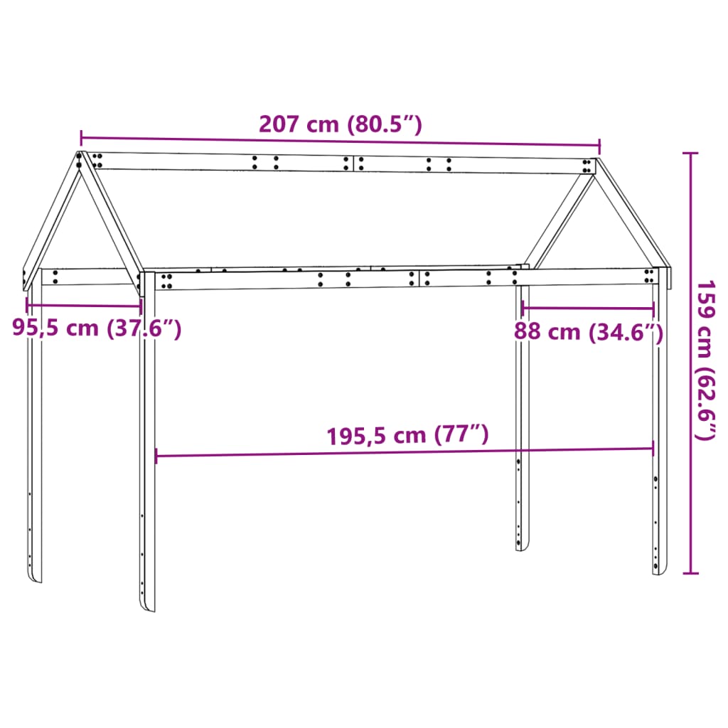 Toit de lit pour enfants 207x95,5x159 cm bois de pin massif