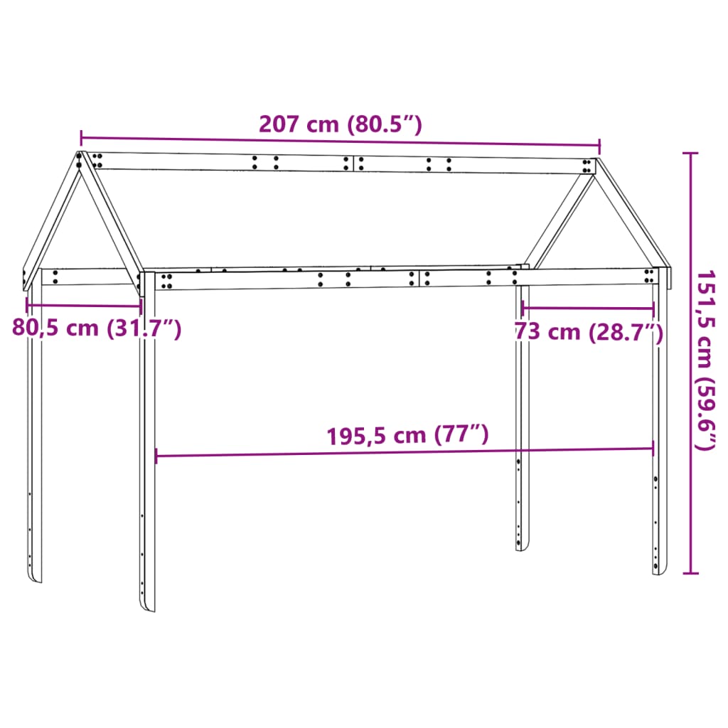 Toit de lit pour enfants 207x80,5x151,5 cm bois de pin massif