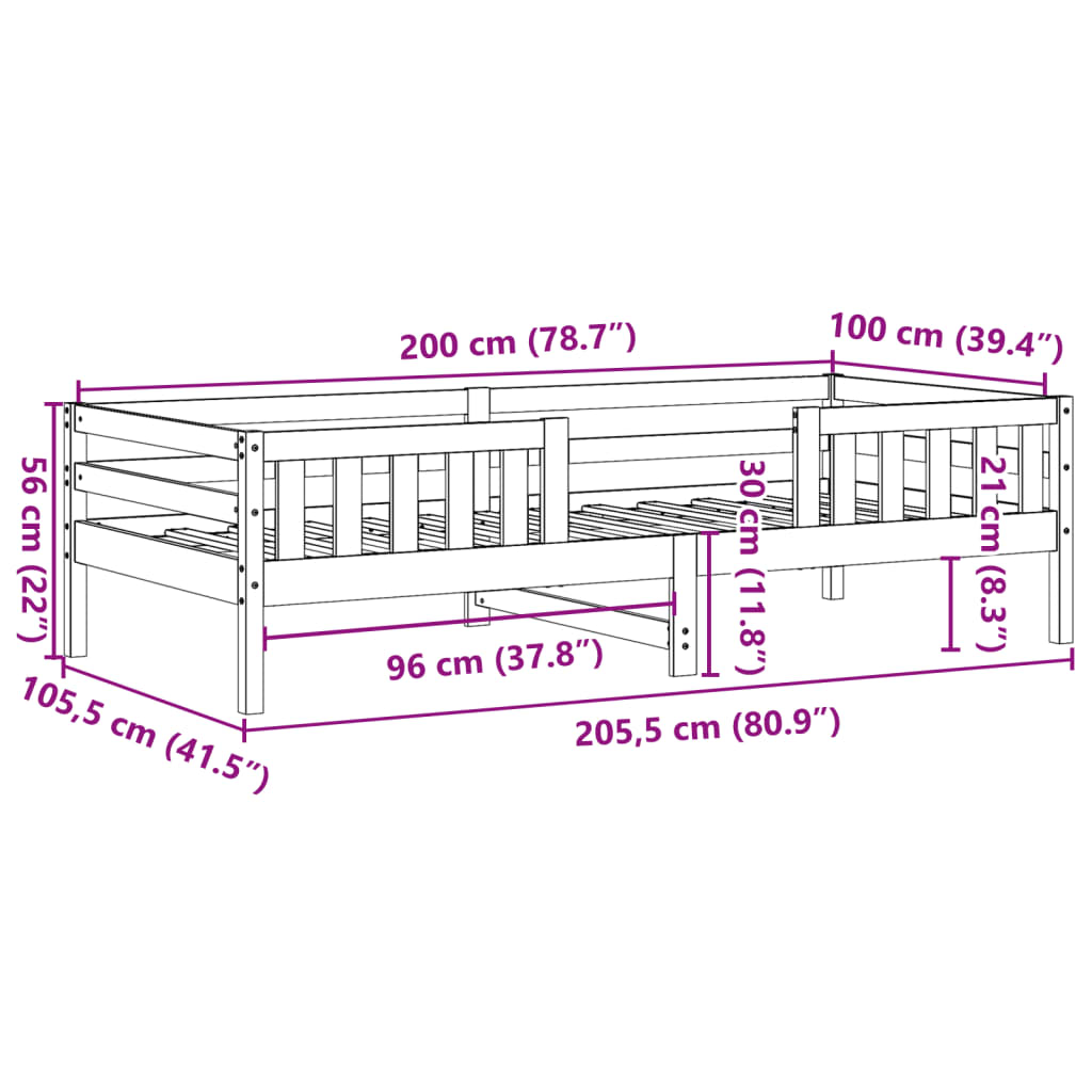 Cadre de lit sans matelas 100x200 cm bois massif de pin - XIOS
