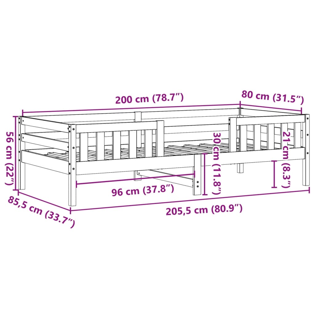Cadre de lit sans matelas 80x200 cm bois massif de pin - XIOS