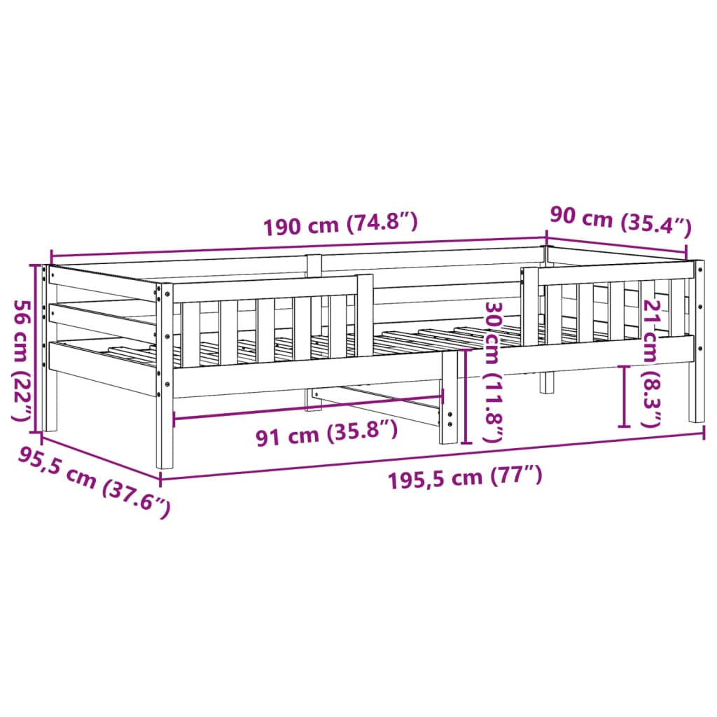 Cadre de lit sans matelas 90x190 cm bois de pin massif - XIOS