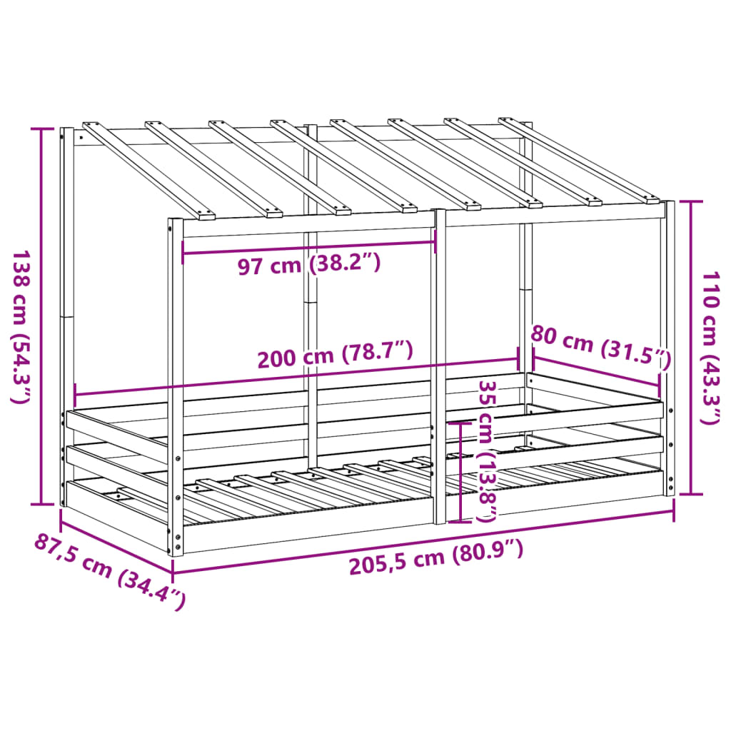 Lit pour enfants sans matelas 80x200 cm bois pin massif - XIOS