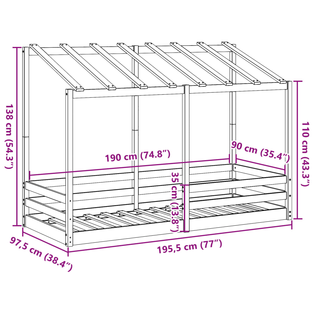 Lit pour enfants sans matelas 90x190 cm bois pin massif - XIOS