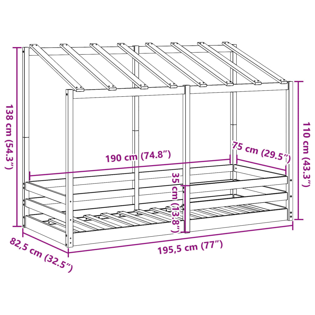 Lit pour enfants sans matelas 75x190 cm bois pin massif - XIOS