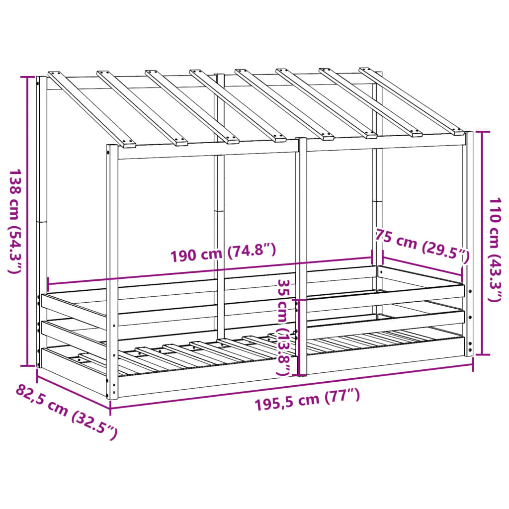 Lit pour enfants sans matelas cire marron 75x190 cm pin massif - XIOS