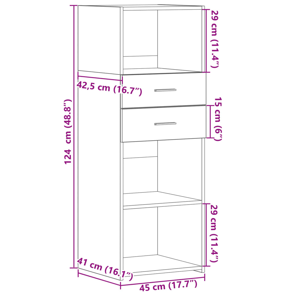 Buffet haut chêne fumé 45x42,5x124 cm bois d'ingénierie - XIOS