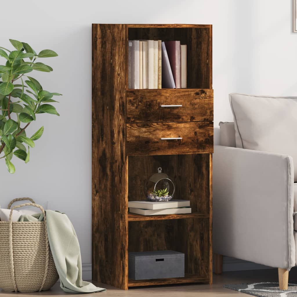 Buffet haut chêne fumé 45x42,5x124 cm bois d'ingénierie - XIOS