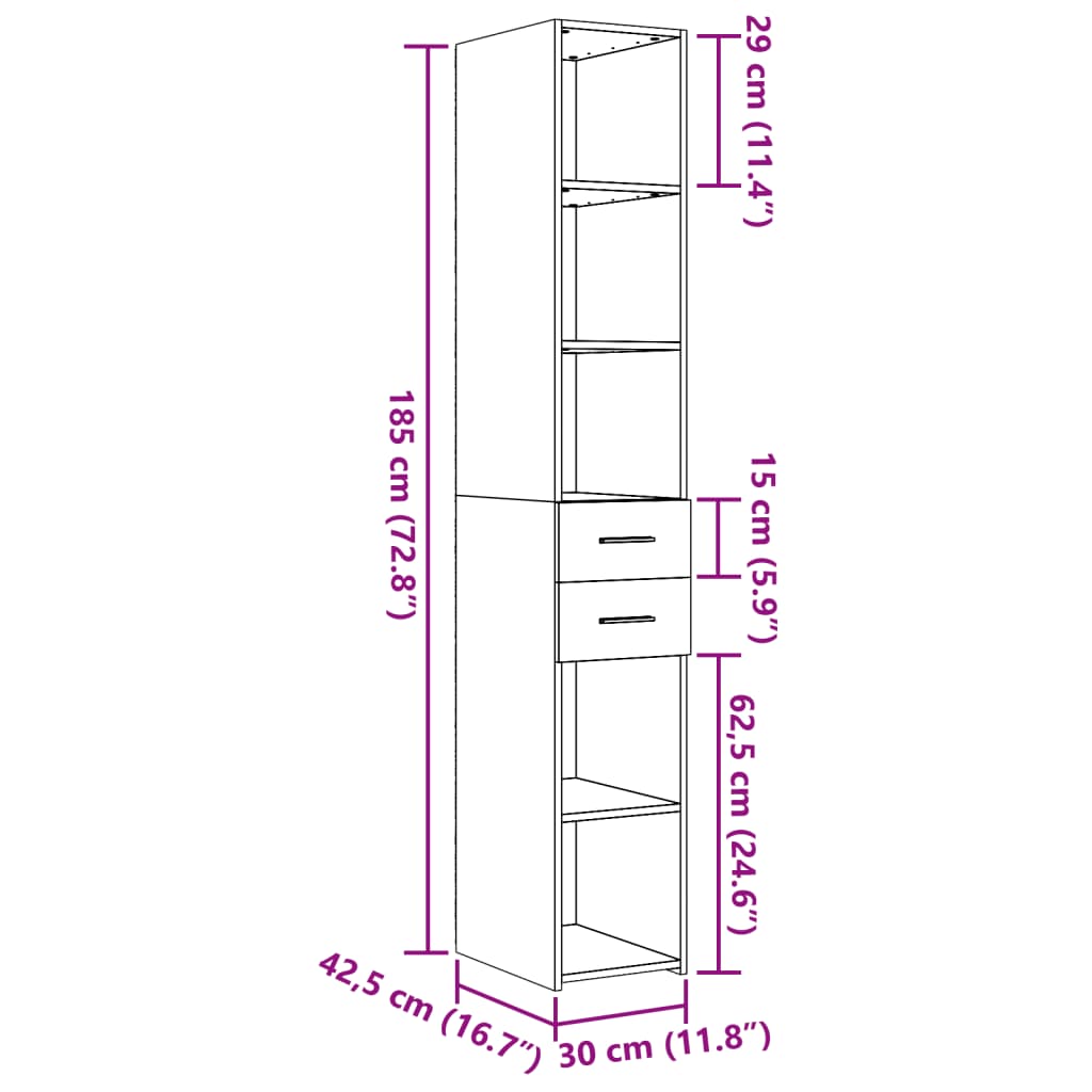 Buffet haut blanc 30x42,5x185 cm bois d'ingénierie