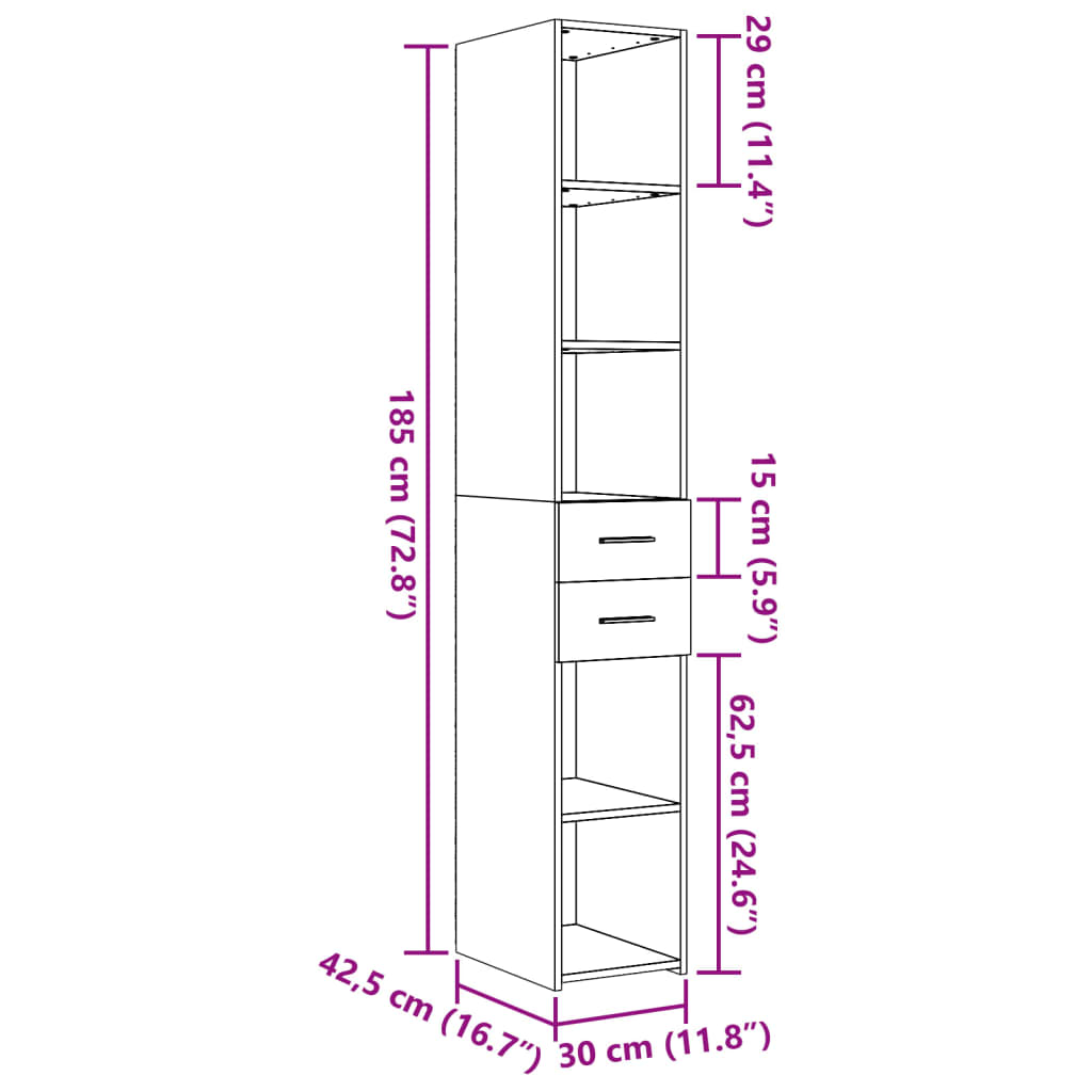 Buffet haut gris béton 30x42,5x185 cm bois d'ingénierie - XIOS
