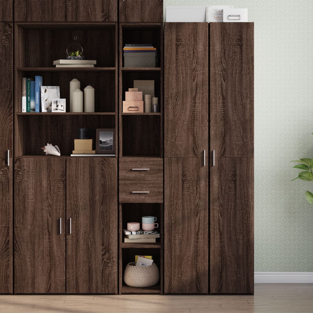 Buffet haut chêne marron 30x42,5x185 cm bois d'ingénierie - XIOS