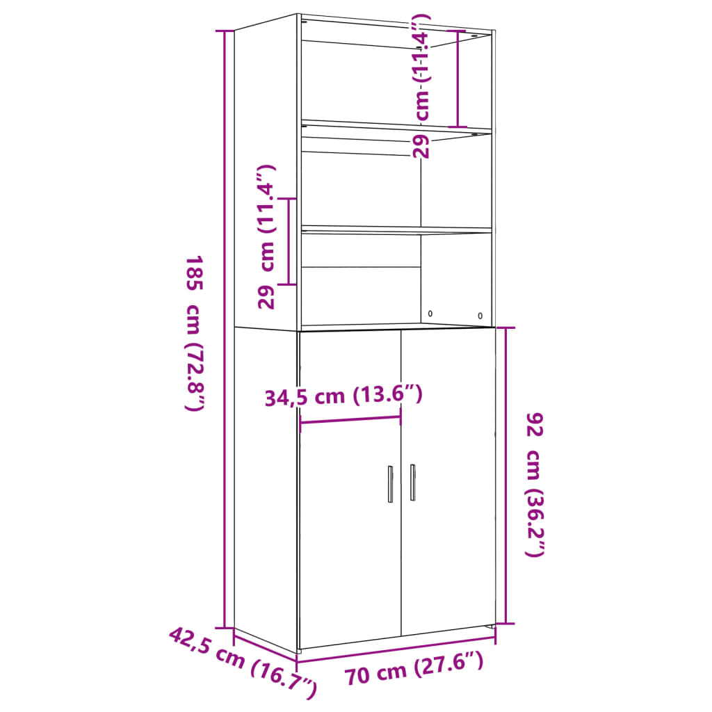 Buffet haut gris béton 70x42,5x185 cm bois d'ingénierie - XIOS