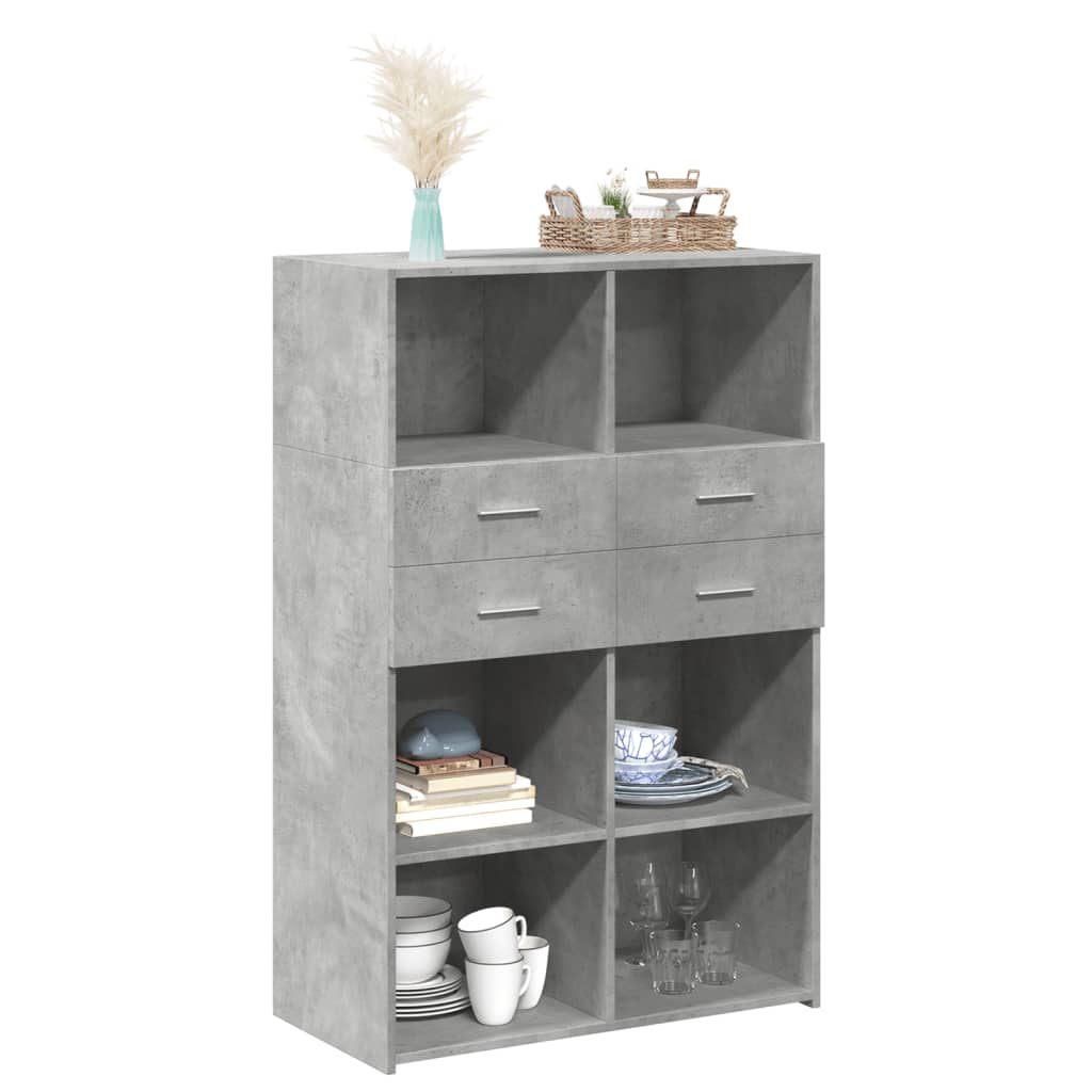 Buffet haut gris béton 80x42,5x124 cm bois d'ingénierie - XIOS