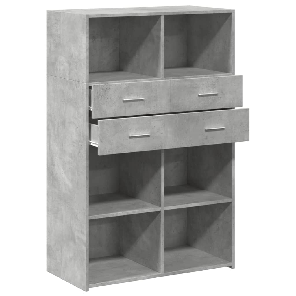 Buffet haut gris béton 80x42,5x124 cm bois d'ingénierie - XIOS
