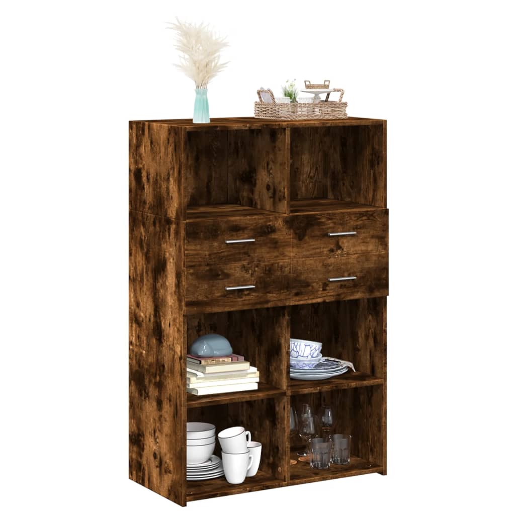 Buffet haut chêne fumé 80x42,5x124 cm bois d'ingénierie - XIOS