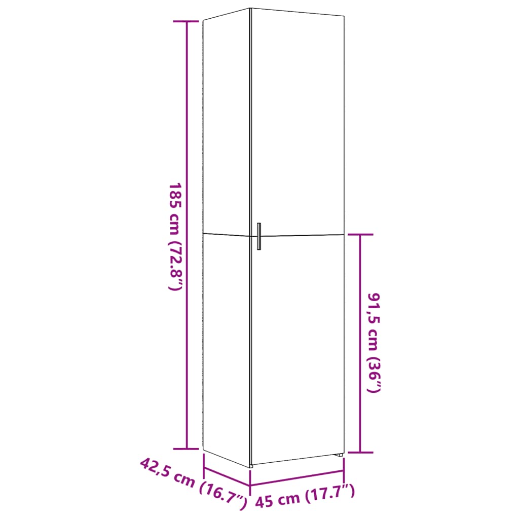 Buffet haut gris béton 45x42,5x185 cm bois d'ingénierie