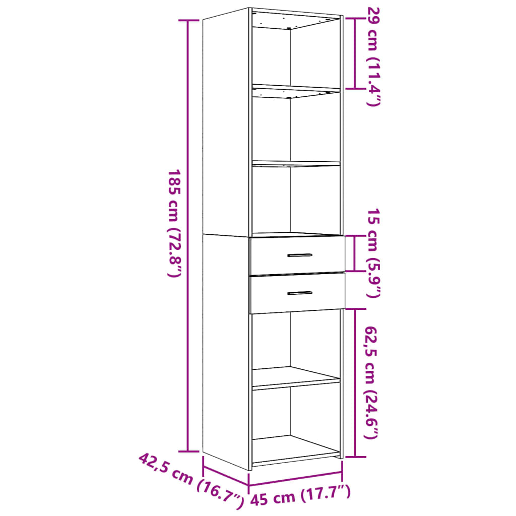 Buffet haut chêne marron 45x42,5x185 cm bois d'ingénierie - XIOS
