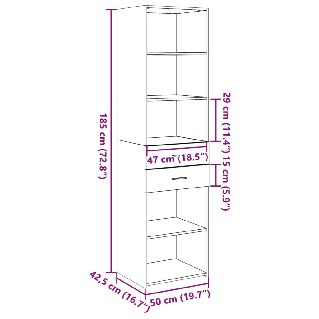 Buffet haut blanc 50x42,5x185 cm bois d'ingénierie