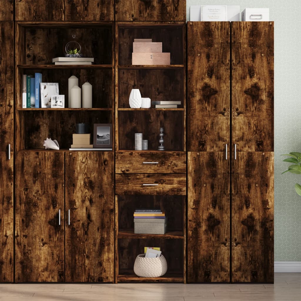 Buffet haut chêne fumé 50x42,5x185 cm bois d'ingénierie - XIOS