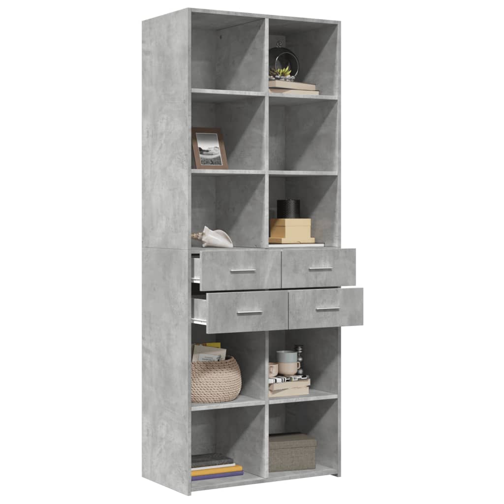 Buffet haut gris béton 70x42,5x185 cm bois d'ingénierie - XIOS