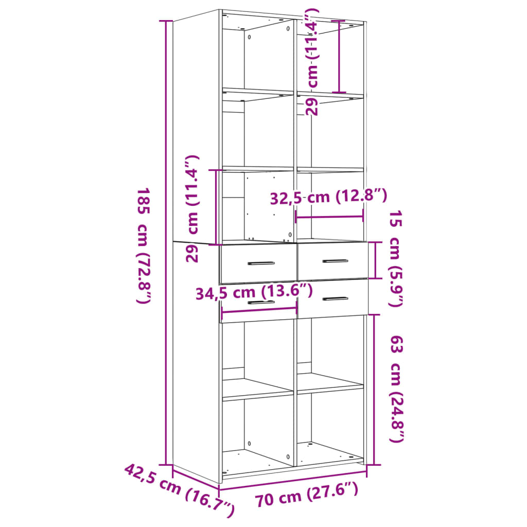 Buffet haut gris béton 70x42,5x185 cm bois d'ingénierie - XIOS