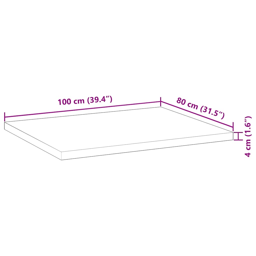 Dessus de table rectangulaire 100x80x4 cm bois massif d'acacia - XIOS