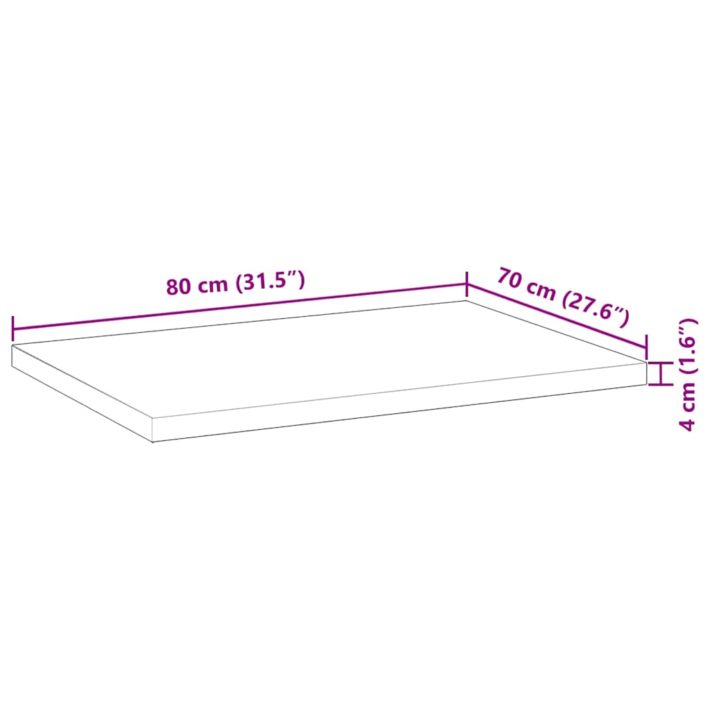 Dessus de table rectangulaire 80x70x4 cm bois massif d'acacia - XIOS