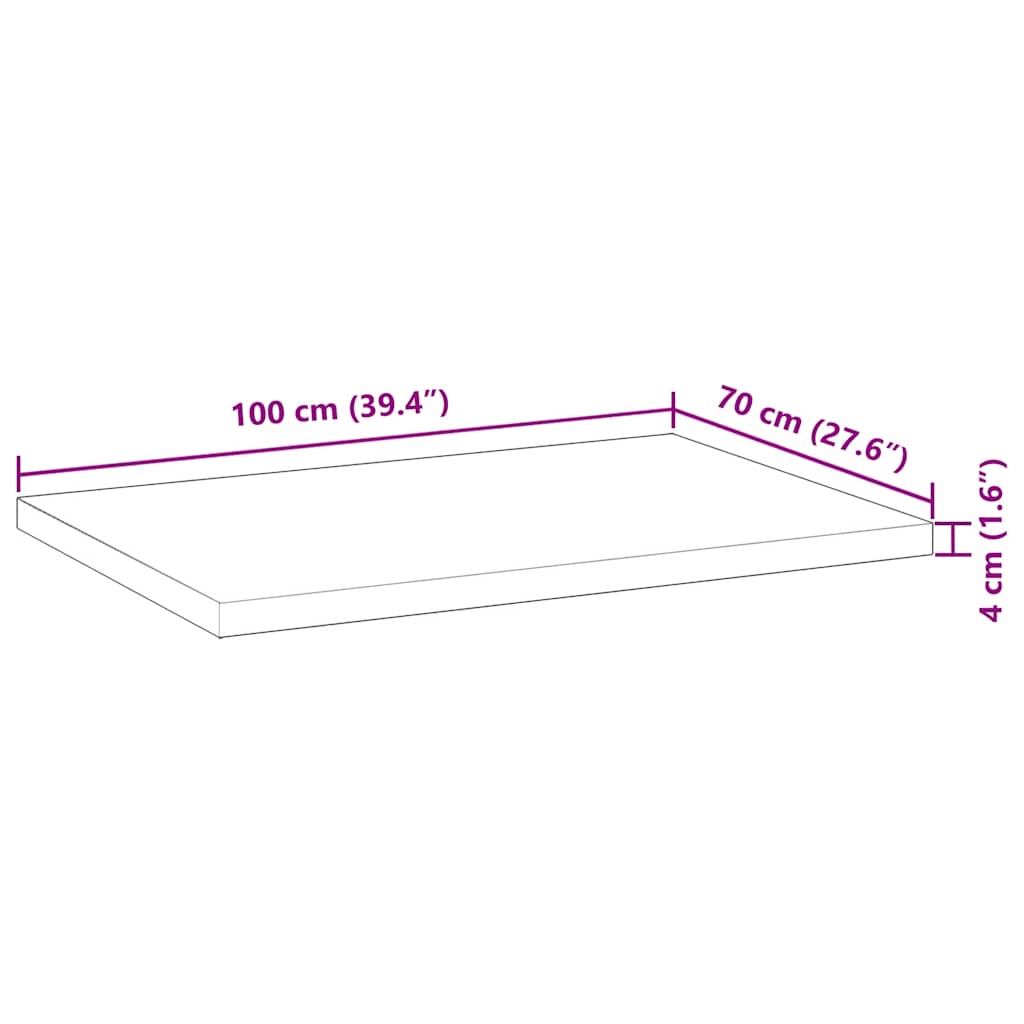 Dessus de table rectangulaire 100x70x4 cm bois massif d'acacia - XIOS