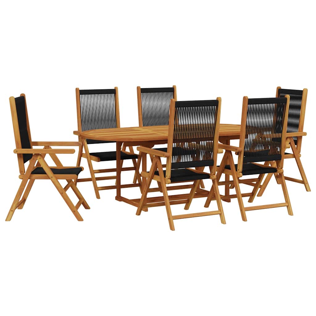 Ensemble à Manger de jardin 7pcs noir polypropylène bois massif
