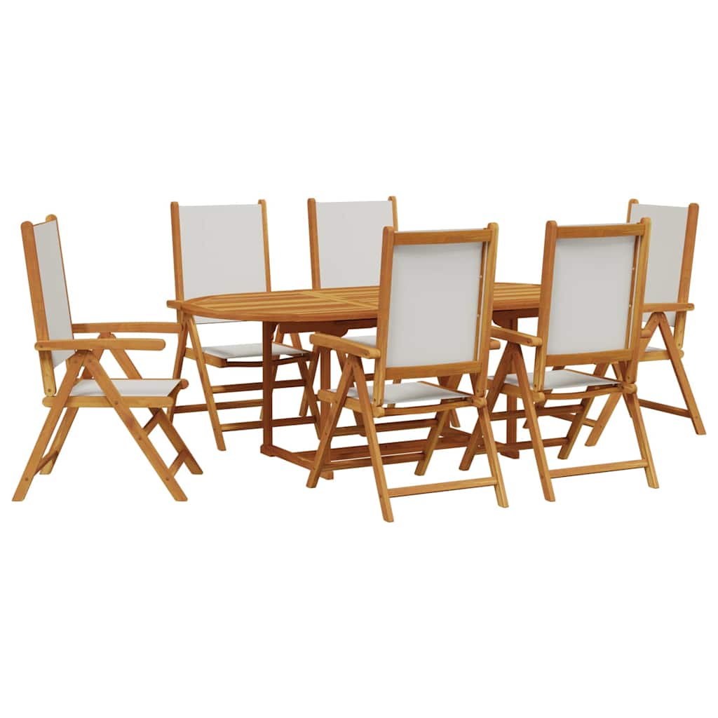 Ensemble à manger de jardin 7 pcs blanc crème tissu bois massif