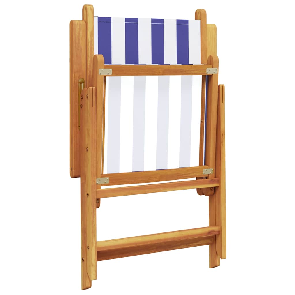 Ensemble à manger de jardin 7 pcs bleu blanc tissu bois massif