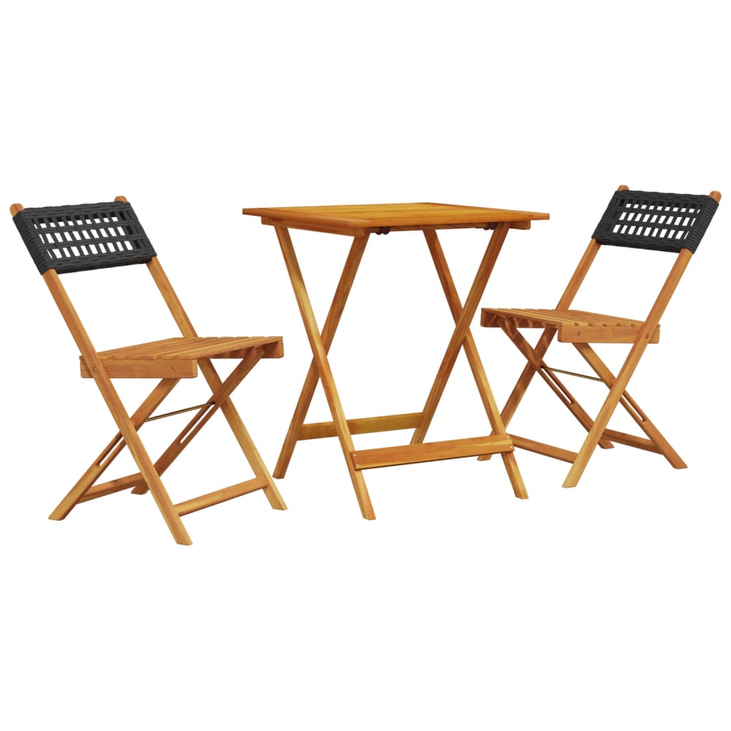 Ensemble de bistro 3 pcs noir résine tressée et bois massif - XIOS