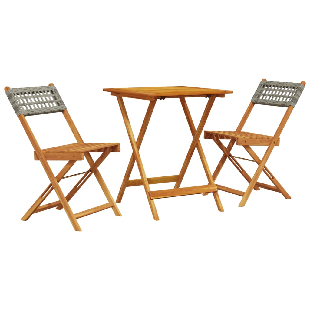 Ensemble de bistro 3 pcs gris résine tressée et bois massif - XIOS