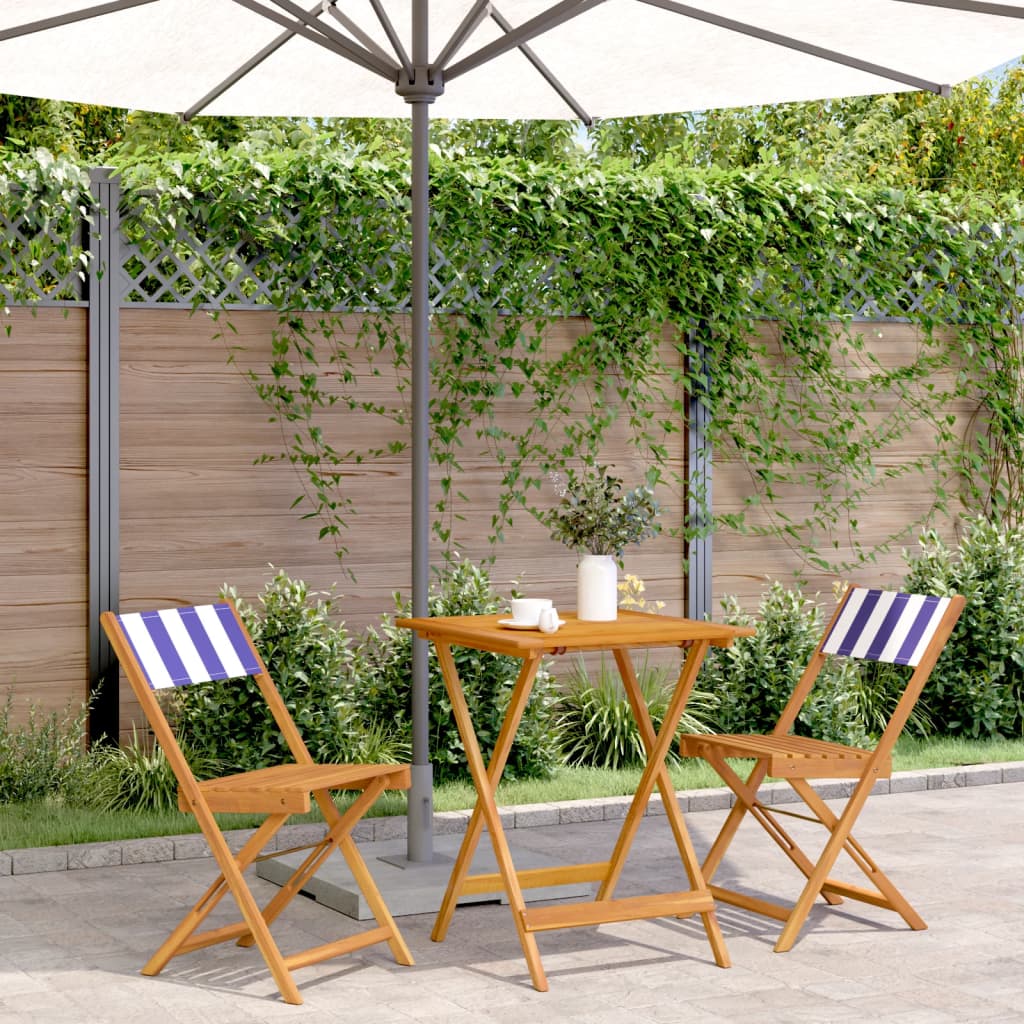 Ensemble de bistro 3 pcs bleu et blanc tissu et bois massif - XIOS