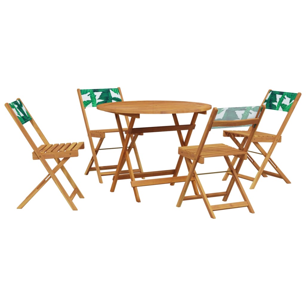 Ensemble à manger de jardin 5 pcs motif de feuilles tissu bois - XIOS