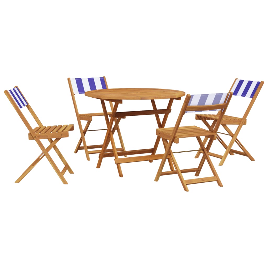 Ensemble à manger de jardin 5 pcs bleu blanc tissu bois massif - XIOS