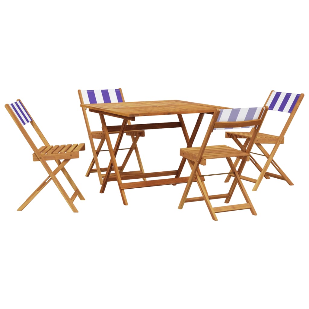 Ensemble à manger de jardin 5 pcs bleu blanc tissu bois massif
