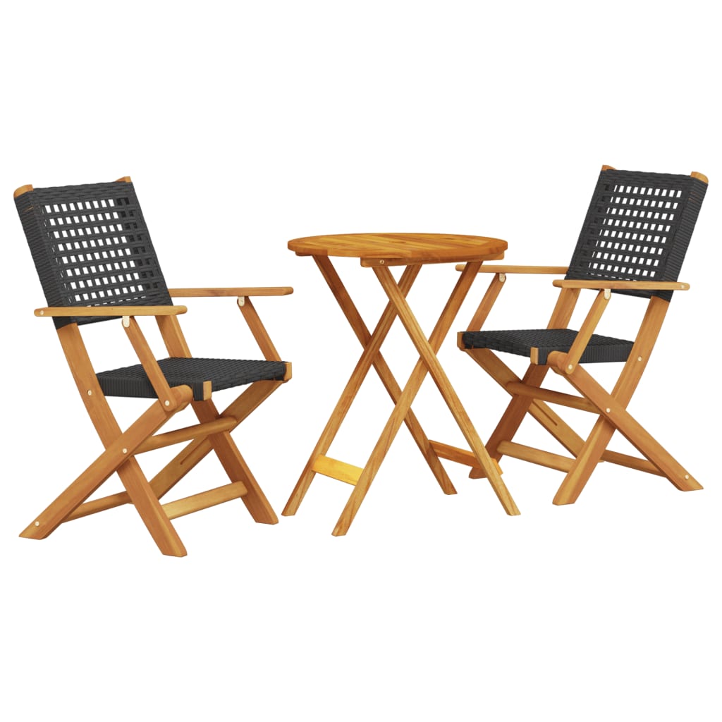 Ensemble de bistro 3 pcs noir résine tressée et bois massif - XIOS