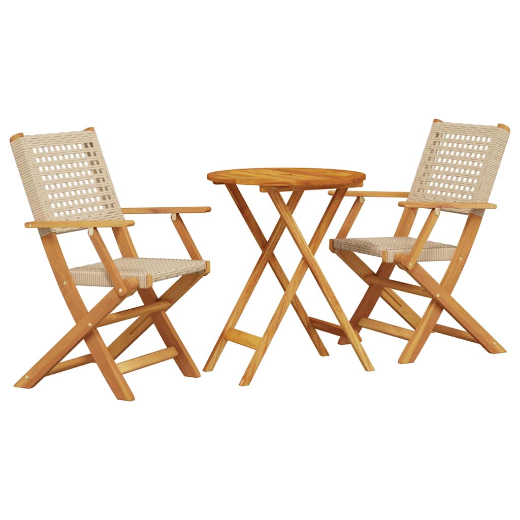 Ensemble de bistro 3 pcs beige résine tressée et bois massif - XIOS
