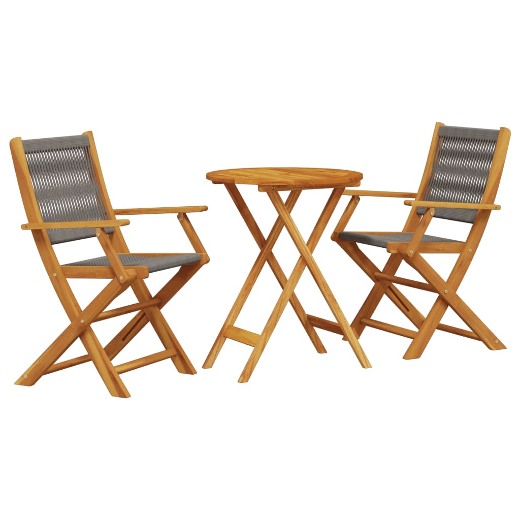 Ensemble de bistro 3 pcs gris polypropylène et bois massif - XIOS