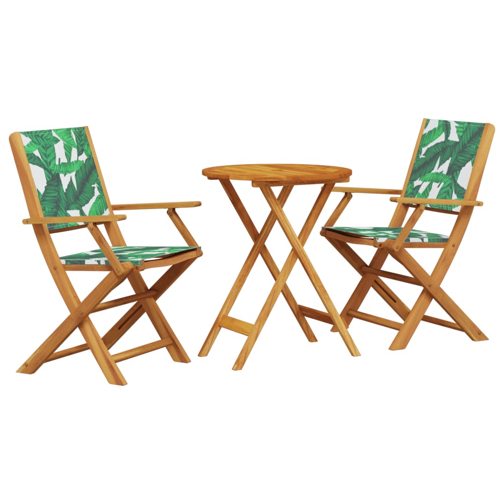 Ensemble de bistro 3 pcs motif de feuilles tissu et bois massif - XIOS