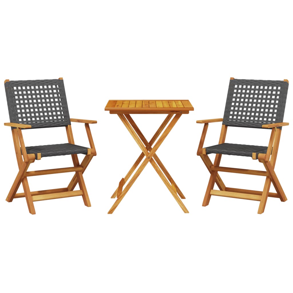 Ensemble de bistro 3 pcs noir résine tressée et bois massif - XIOS