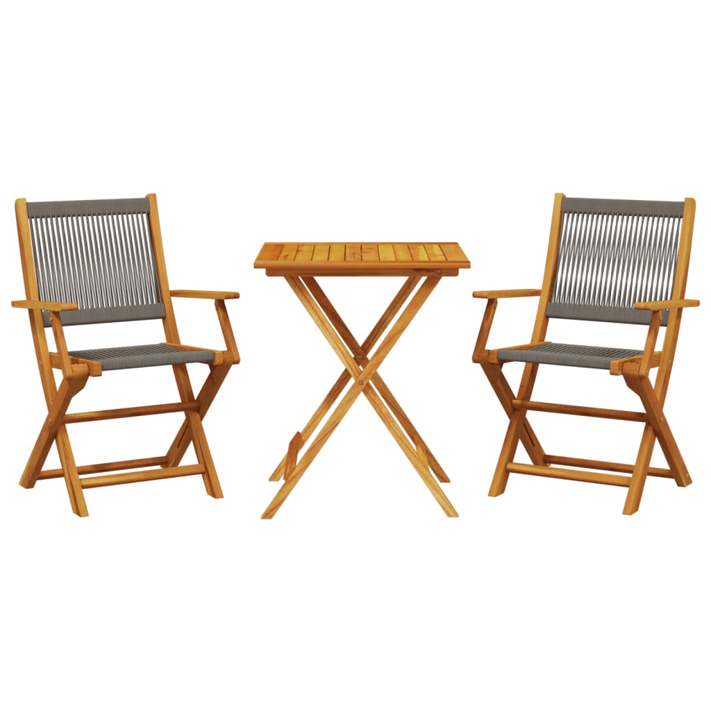 Ensemble de bistro 3 pcs gris polypropylène et bois massif - XIOS