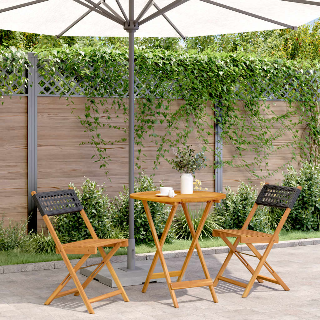 Ensemble de bistro 3 pcs noir résine tressée et bois massif - XIOS