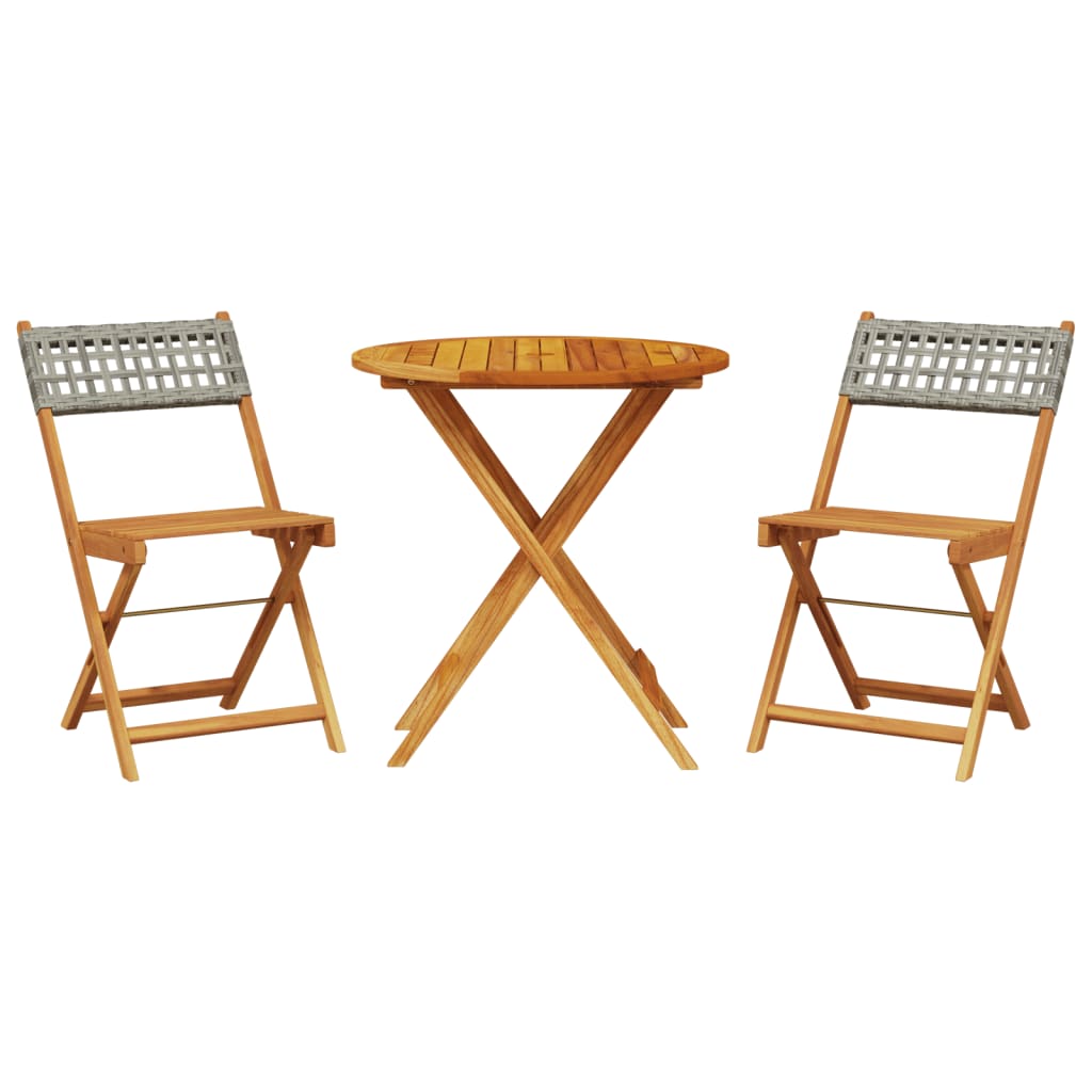 Ensemble de bistro 3 pcs gris résine tressée et bois massif - XIOS