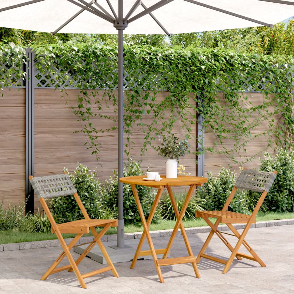 Ensemble de bistro 3 pcs gris résine tressée et bois massif - XIOS